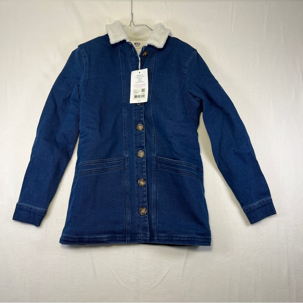 Sezane Will denim jacket with shearling collar